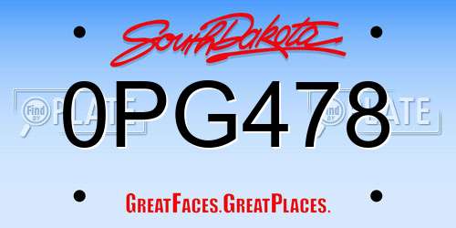 0PG478 South Dakota License Plate