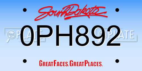0PH892 South Dakota License Plate