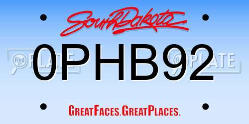 0PHB92 South Dakota License Plate