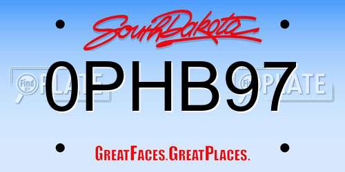 0PHB97 South Dakota License Plate