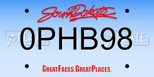 0PHB98 South Dakota License Plate