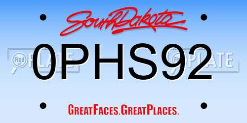 0PHS92 South Dakota License Plate