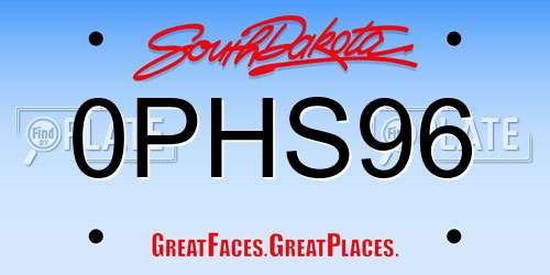 0PHS96 South Dakota License Plate