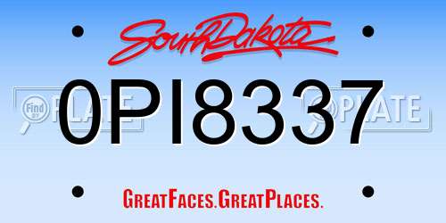 0PI8337 South Dakota License Plate