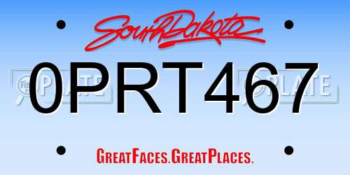 0PRT467 South Dakota License Plate