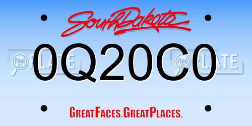0Q20C0 South Dakota License Plate
