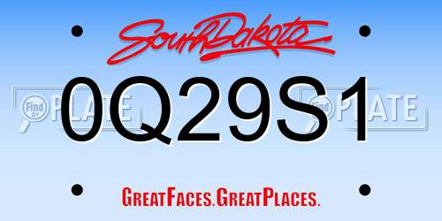 0Q29S1 South Dakota License Plate