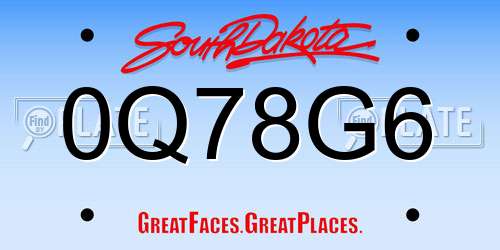 0Q78G6 South Dakota License Plate