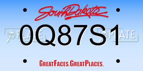 0Q87S1 South Dakota License Plate