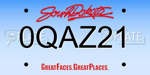 0QAZ21 South Dakota License Plate