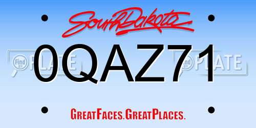 0QAZ71 South Dakota License Plate