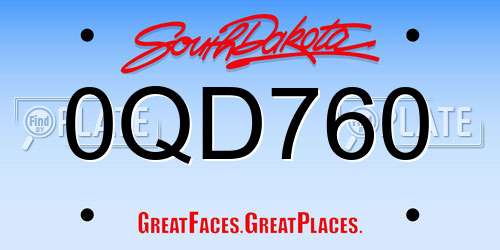 0QD760 South Dakota License Plate