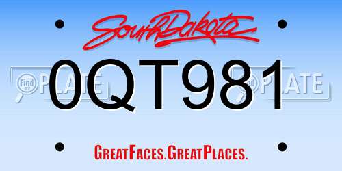 0QT981 South Dakota License Plate