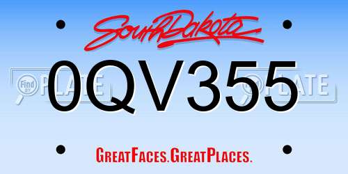 0QV355 South Dakota License Plate
