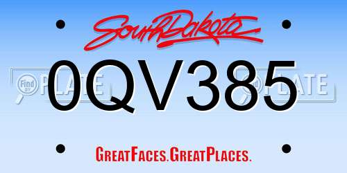 0QV385 South Dakota License Plate