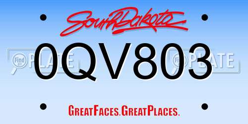 0QV803 South Dakota License Plate