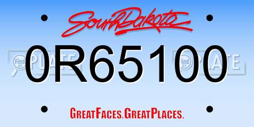 0R65100 South Dakota License Plate