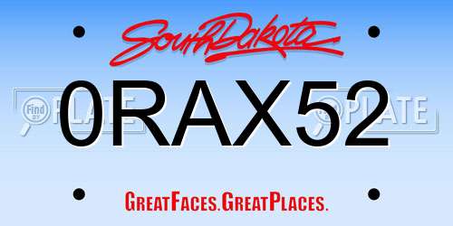0RAX52 South Dakota License Plate