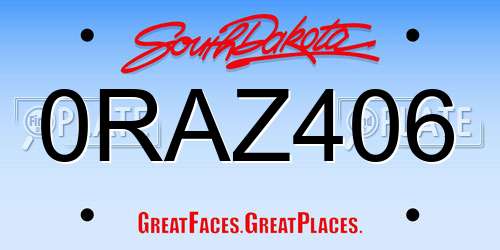 0RAZ406 South Dakota License Plate