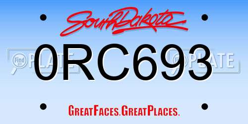 0RC693 South Dakota License Plate
