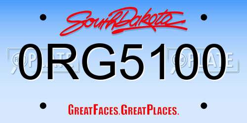 0RG5100 South Dakota License Plate