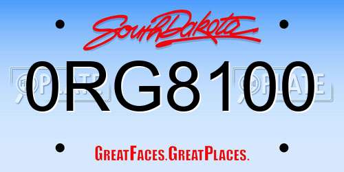 0RG8100 South Dakota License Plate