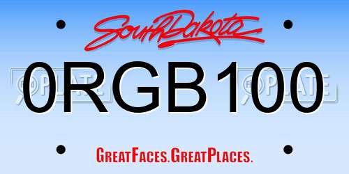 0RGB100 South Dakota License Plate
