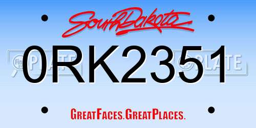 0RK2351 South Dakota License Plate