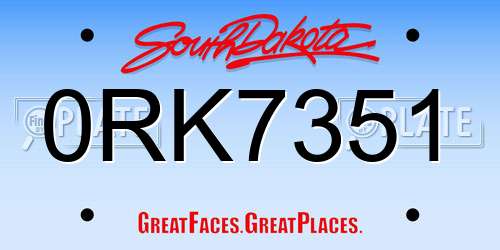 0RK7351 South Dakota License Plate