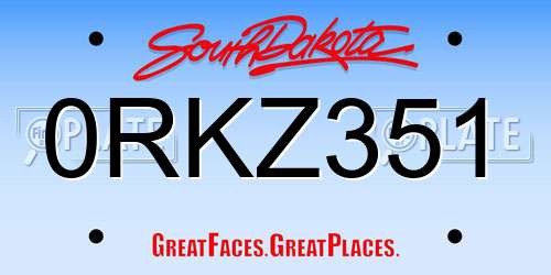 0RKZ351 South Dakota License Plate