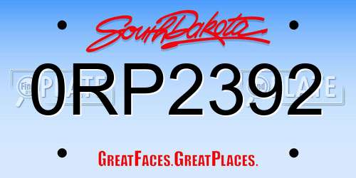 0RP2392 South Dakota License Plate