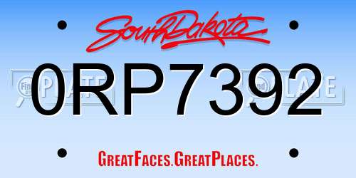 0RP7392 South Dakota License Plate