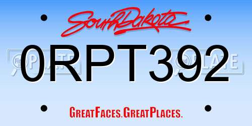 0RPT392 South Dakota License Plate