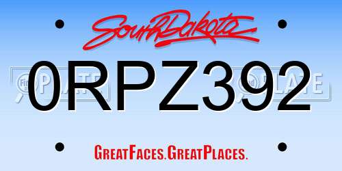 0RPZ392 South Dakota License Plate