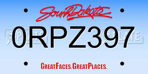 0RPZ397 South Dakota License Plate