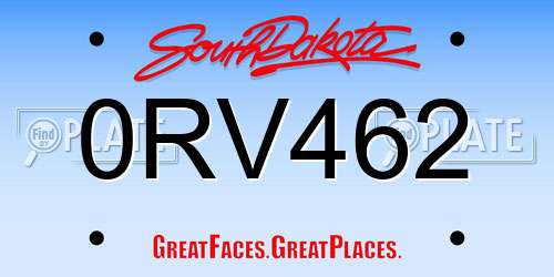 0RV462 South Dakota License Plate