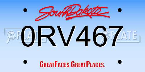 0RV467 South Dakota License Plate