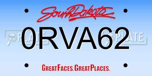 0RVA62 South Dakota License Plate