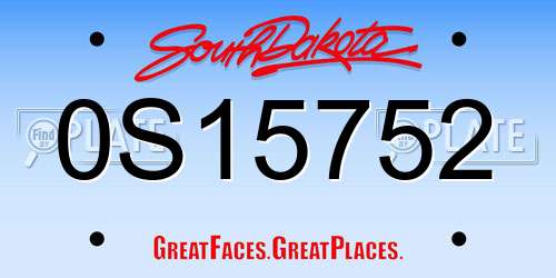 0S15752 South Dakota License Plate