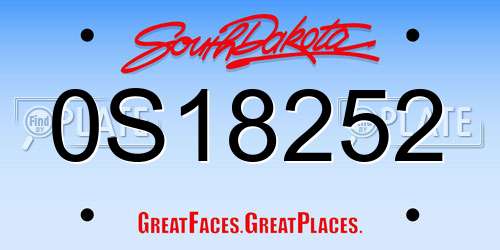 0S18252 South Dakota License Plate