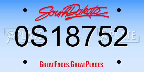 0S18752 South Dakota License Plate