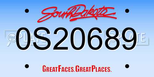0S20689 South Dakota License Plate