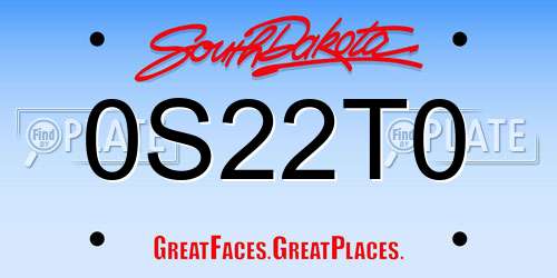 0S22T0 South Dakota License Plate