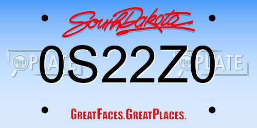 0S22Z0 South Dakota License Plate