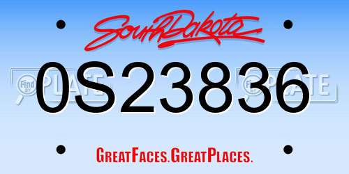 0S23836 South Dakota License Plate