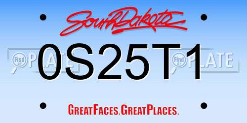 0S25T1 South Dakota License Plate