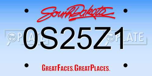0S25Z1 South Dakota License Plate