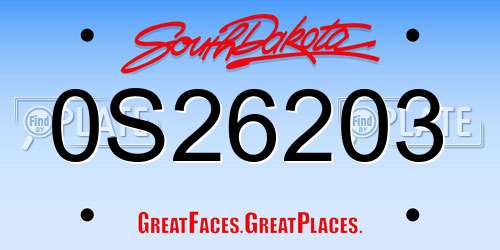 0S26203 South Dakota License Plate