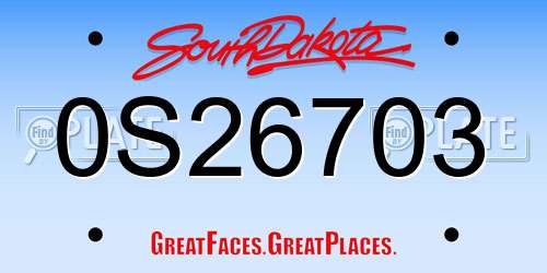 0S26703 South Dakota License Plate