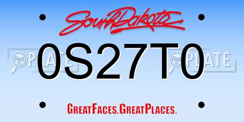 0S27T0 South Dakota License Plate